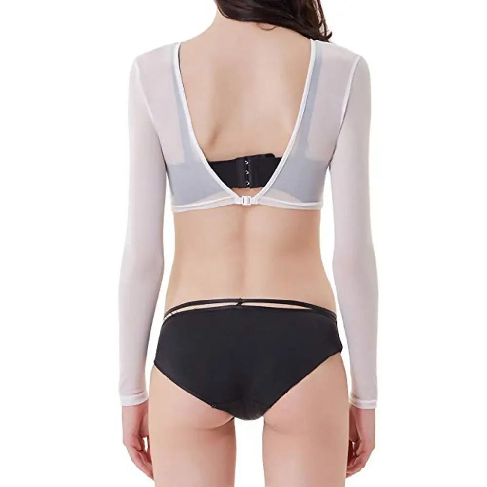 Stylish Long Sleeve Undershirt Front Button Both Side Wear Mesh Top Blouses Black White T-shirt Women Girls