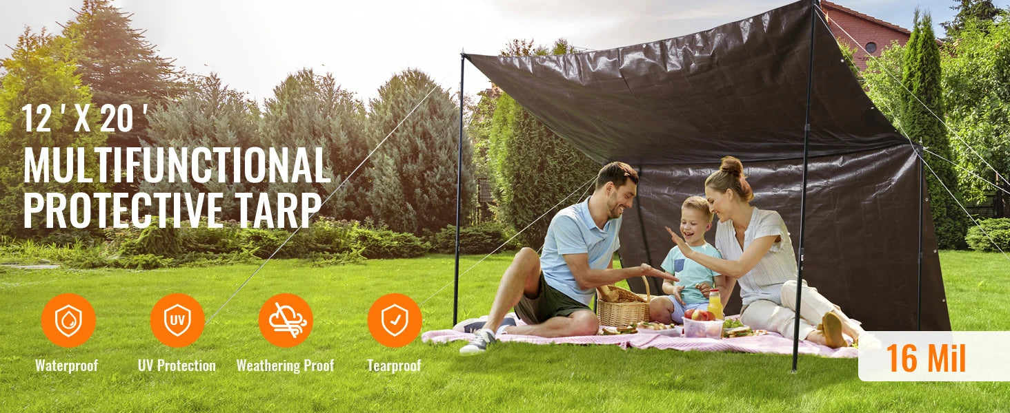 SucceBuy Heavy Duty Tarp Waterproof Tear Proof Poly Plastic Tarps Cover Multi-Purpose Outdoor Tarpaulin with Grommets for Truck