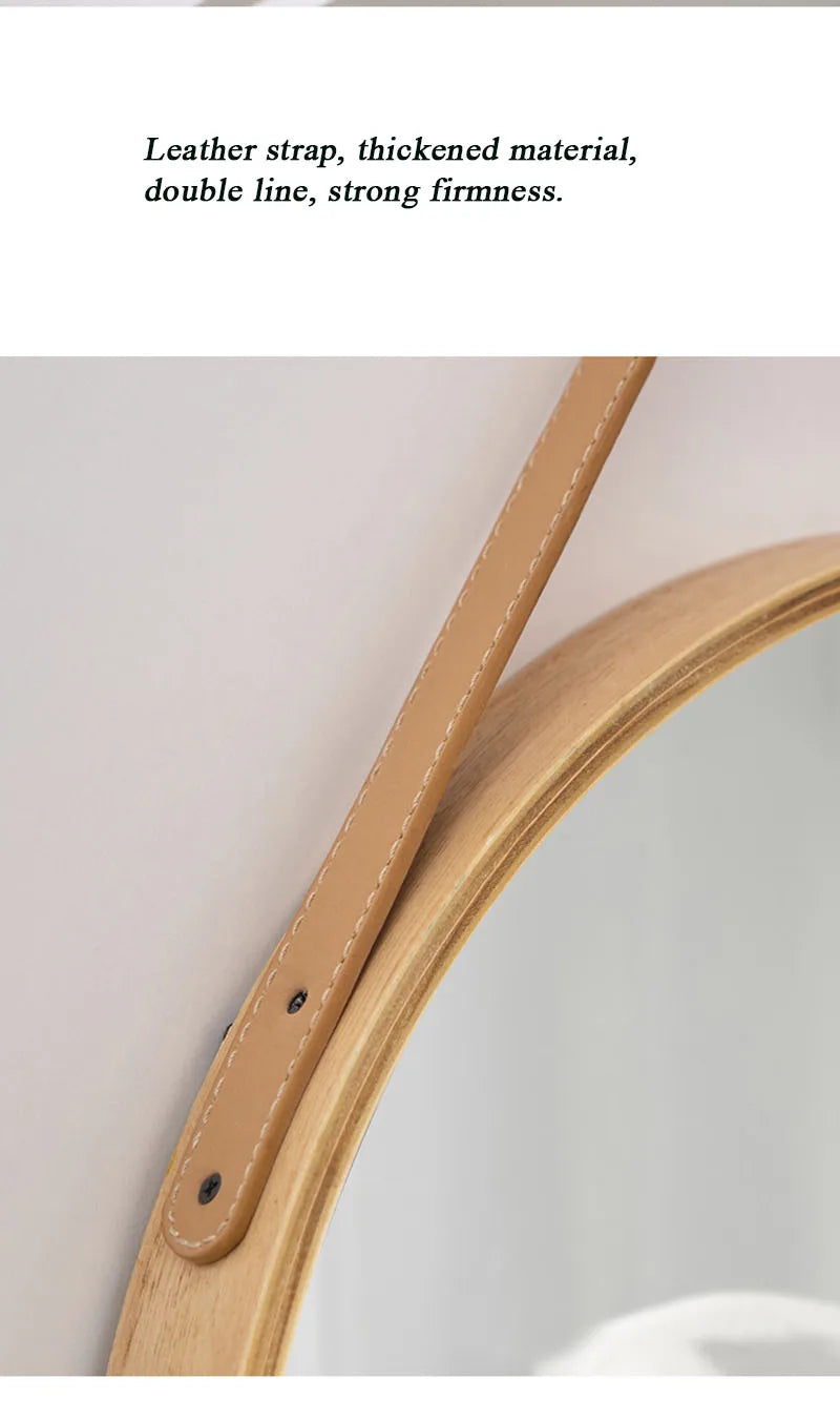 Perforation-free Vanity Mirror Wall-mounted Round Thickened Wooden Border Dressing Mirror Bathroom Mirror Makeup Mirror 전신거울