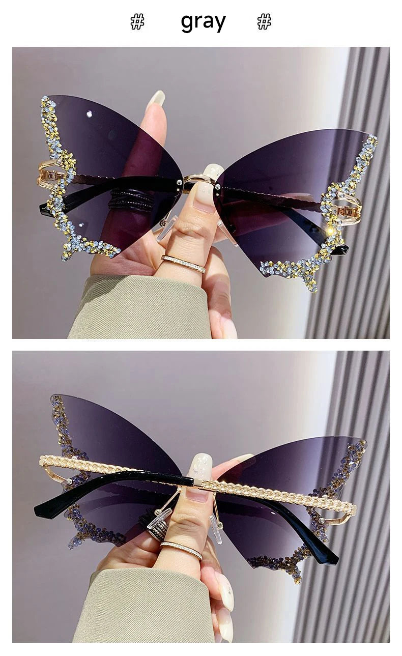 Fashion Butterfly Sunglasses Women UV400 Vintage Diamond Sun Glasses Gradient Lenses Eyewear Ladies Sun Glasses