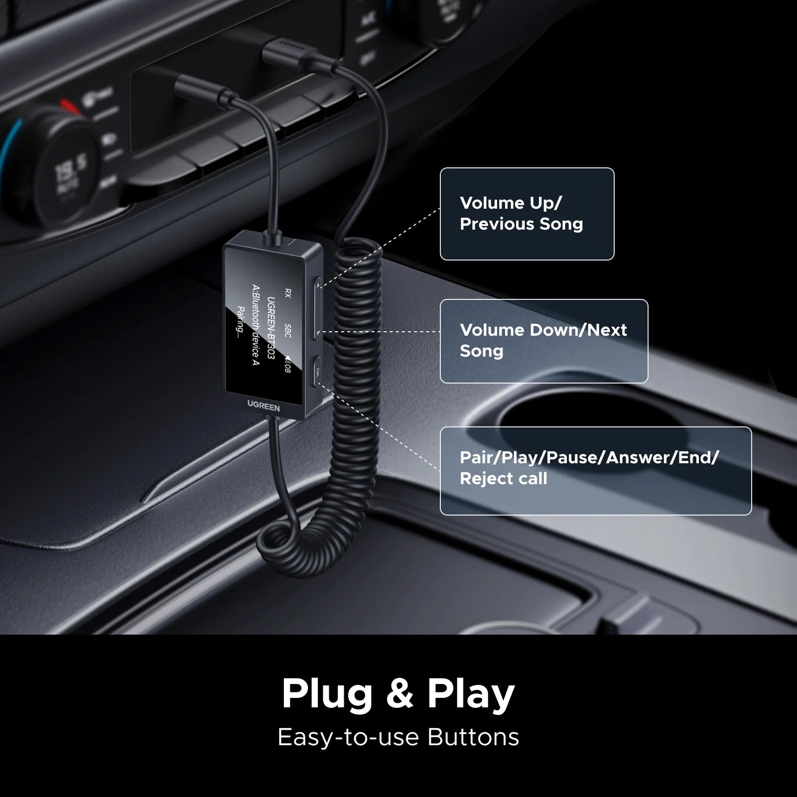Bluetooth 5.4 Music Receiver Transmitter Adapter OLED Display Wireless 3.5mm Audio USB Adapter Spring for Home Stereo Car