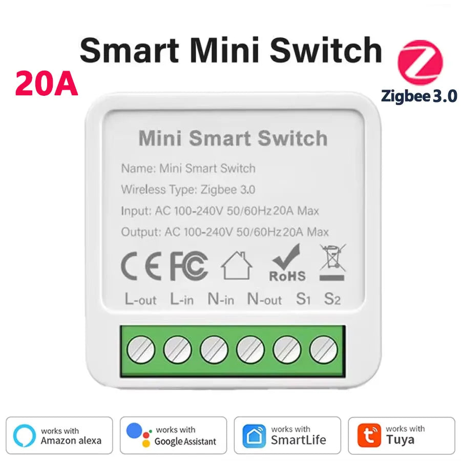 Smart WiFi/Zigbee 3.0 Switch 16A 20A Module Relay Breaker 2-way Control Work with Tuya Smart Life APP Alexa Home Assistant