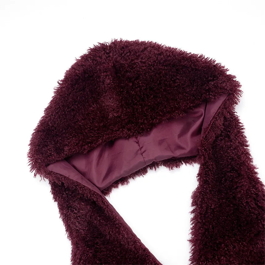 2026 Fall Winter Fashion Faux Fur 2 Piece Set Women Lace Up Backless Hooded Tank Tops + Bodycon Mini Skirts Casual Street Suits