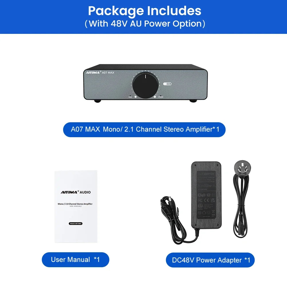 AIYIMA A07 MAX Amplifier Home Audio 300W X2 TPA3255 Class D Power Speaker Amp 2 Channel Bridgeable Mono 600 W Stereo Amplifier