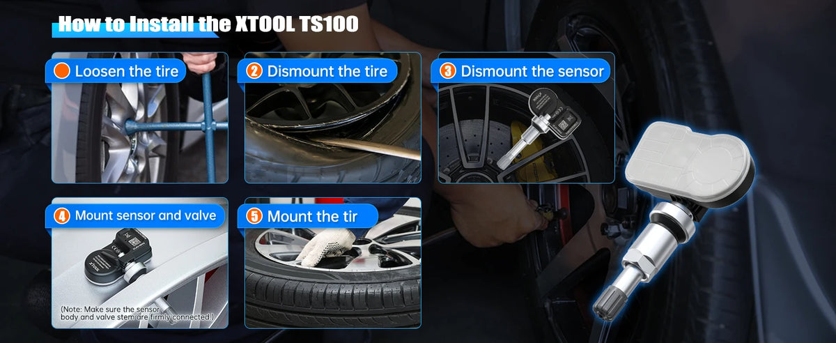 XTOOL TS100 PRO 4PCS Upgraded TPMS Sensor 315Mhz/433MHz Tire Pressure Monitoring Tester Programmed by XTOOL TP150/IP819TP