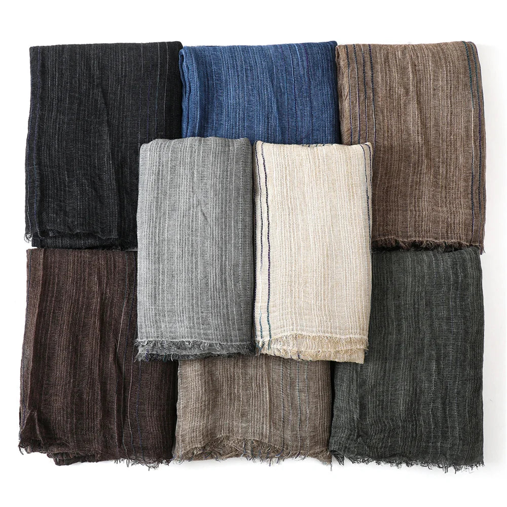 Cotton Linen Striped Men Scarves Autumn Winter Warm Neckerchief Pashmina Male Accessories Short Tassel Bufanda Shawl
