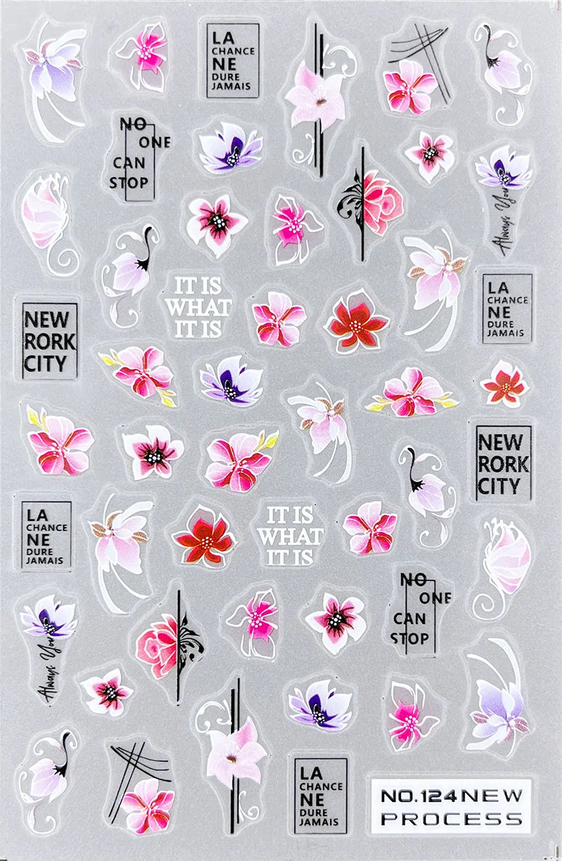 3d Nail Art Ultrathin Decals Blue Pink Blossom Florals Flowers Leaves Nail Stickers Decoration For Nail Tips Beauty