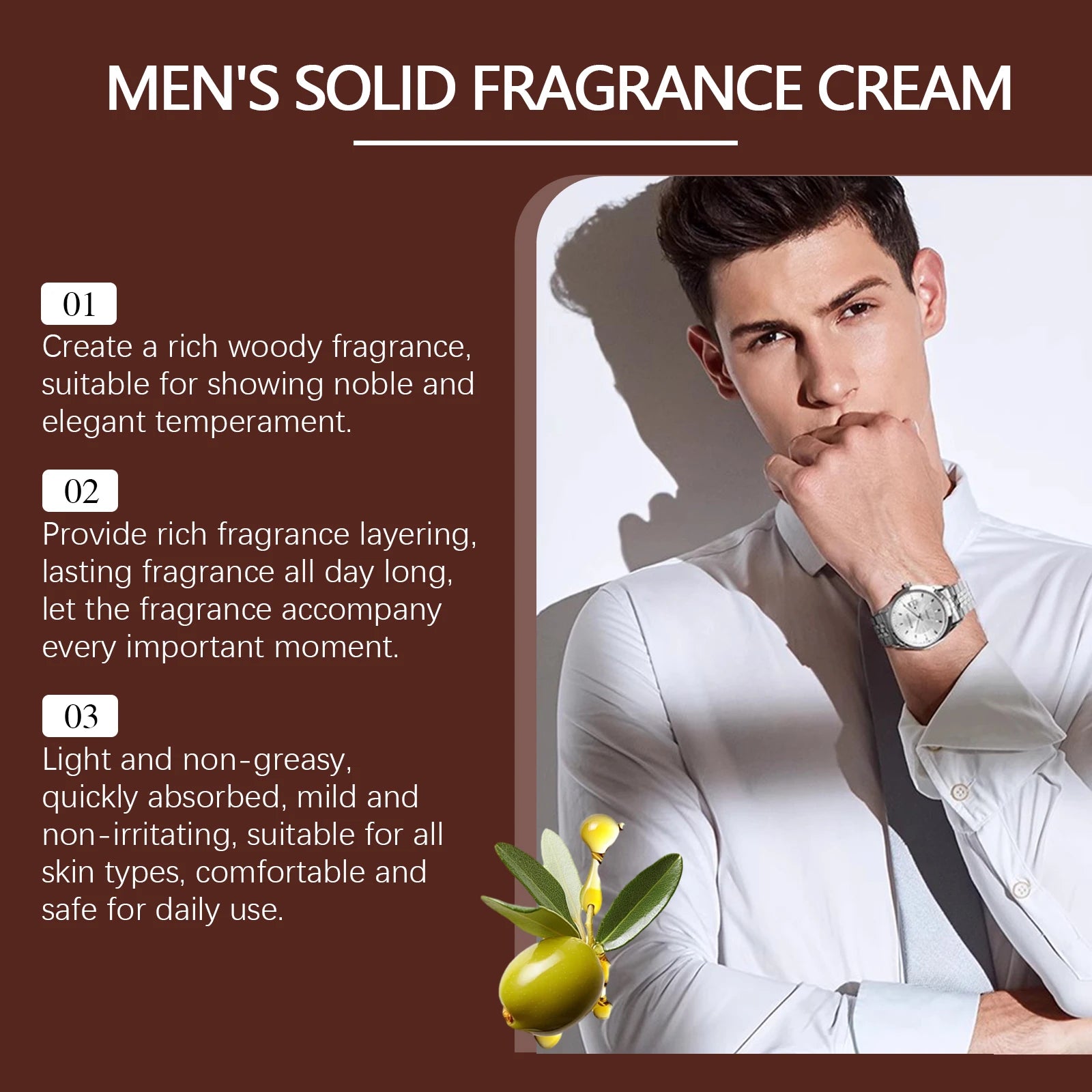 3Scents Men's Solid Cologne Lasting Fresh Cologne Pheromones Fragrance Men Deodorant Portable Woody Scent Solid Fragrance Balm