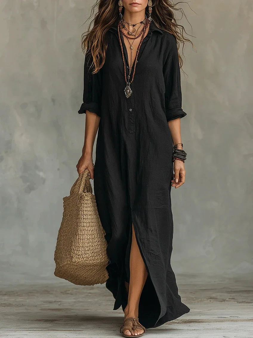 Women's Casual Lapel Single Breasted Cotton Linen Shirt Dress Spring Autumn Loose Long Sleeves Female Beach Holiday Dress 2026