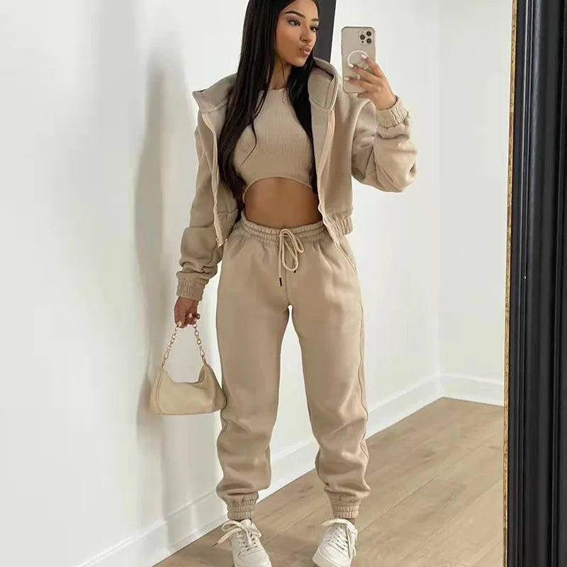 Casual Zipper Set Full Length British Style Elegant Commuting with Winter Long Sleeve Regular Sleeve Vest Plus Jacket Women Sets