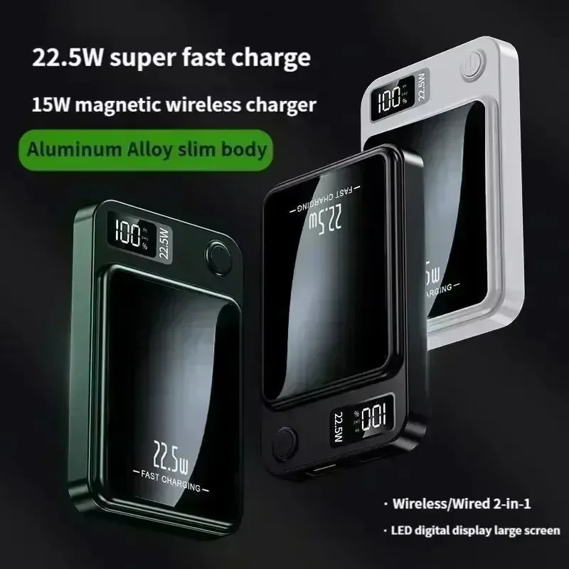 30000mAh Magnetic Wireless Power Bank 22.5W Phone Fast Charger For iPhone 15 14 13 12 External Auxiliary Backup Battery Pack