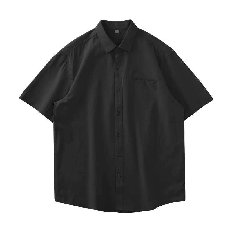 Dukeen Heavyweight Short-Sleeved Shirt Men's Summer Solid Color Lapel Pocket Casual Shirt Cotton White Shirts