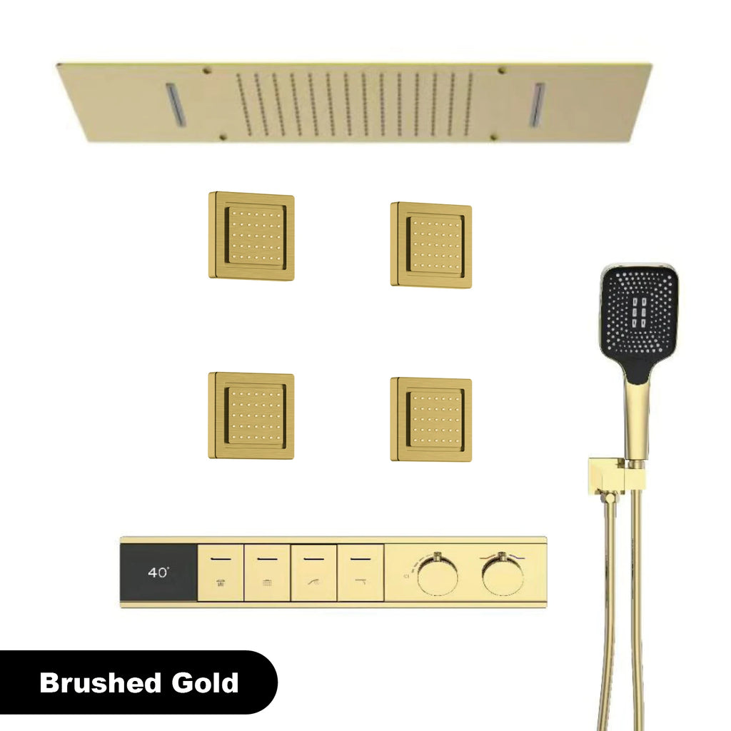 Luxury Bathroom Ceiling Embedded Rain Shower Head LED Digital Display Thermostatic Mixer Hot Cold Water Rainfall Shower System