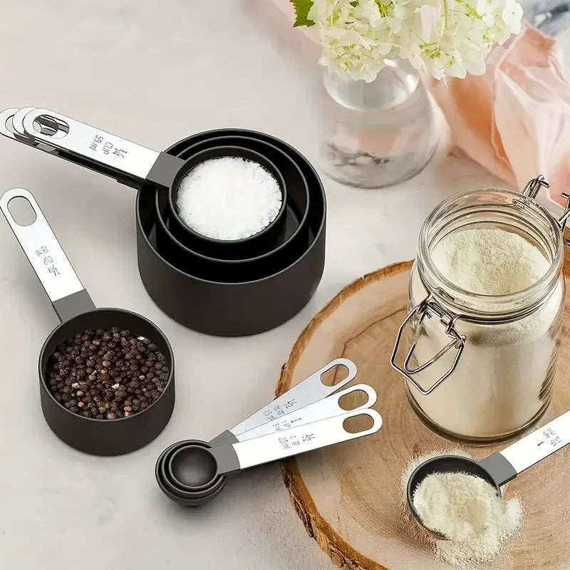 8pcs Measuring Cups & Spoons Set,Stackable Nesting Measure Cups with Stainless Steel Handle,Kitchen Gadgets for Cooking & Baking