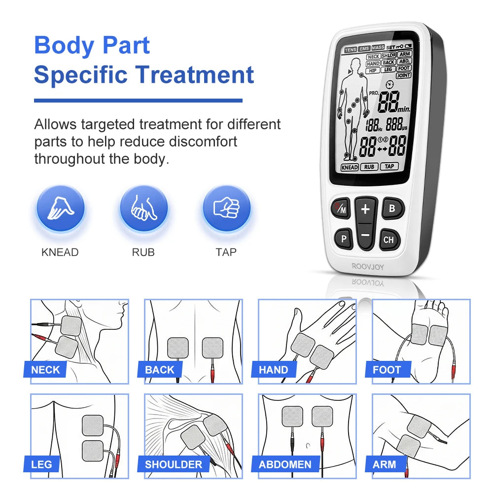 3-in-1 EMS & TENS Unit Machine Professional Muscle Stimulator Electronic Acupuncture Massager for Neck, Back, Legs, Feet & Body