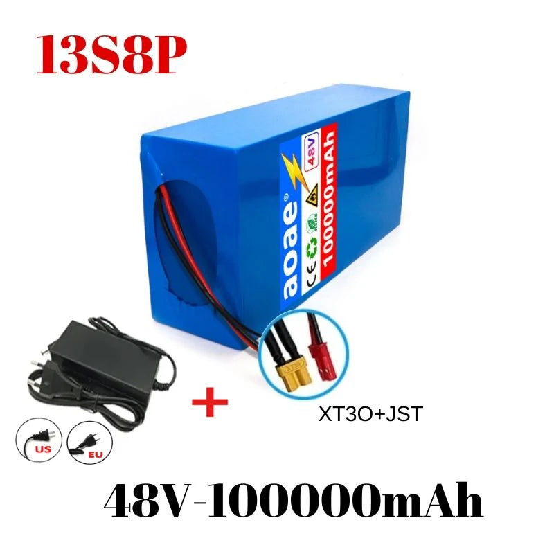 48V 13s8p Lithium-Ion Battery Pack 100000mAh 2000W Electric Battery for Electric Scooters Mountain Built-In 50A BMS Charger