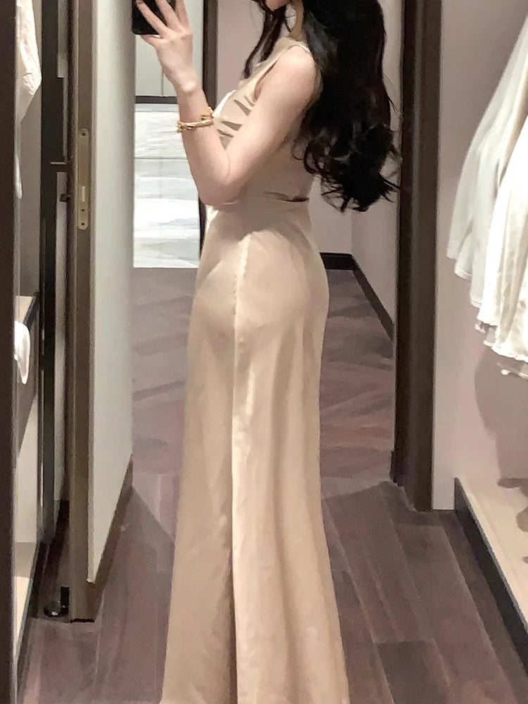 Ele Silk Blend Women's Dr ter Ne Slim Fit Fi Tail Gown Waist Cinched Summer Spring New Sle Long Evening Dr