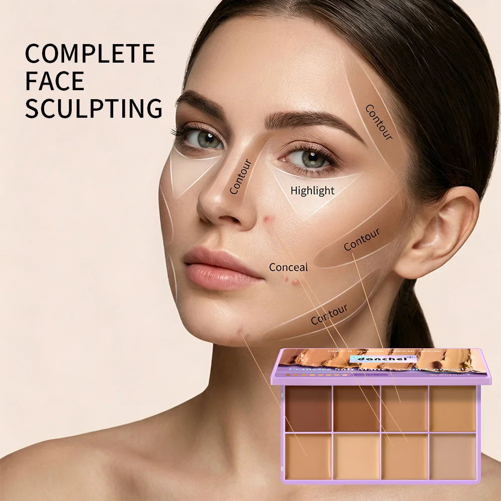 8 Shade Soft Matte Cream Concealer Palette Full Coverage Fade Dark Circles Blemishes Waterproof Long Lasting Oil Control Makeup