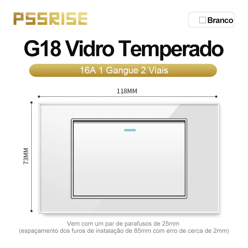 PSSRISE White Tempered Glass Standard sockets and switches brazil Switzerland Usb Type C Wall Socket Light Switch Smart Switch