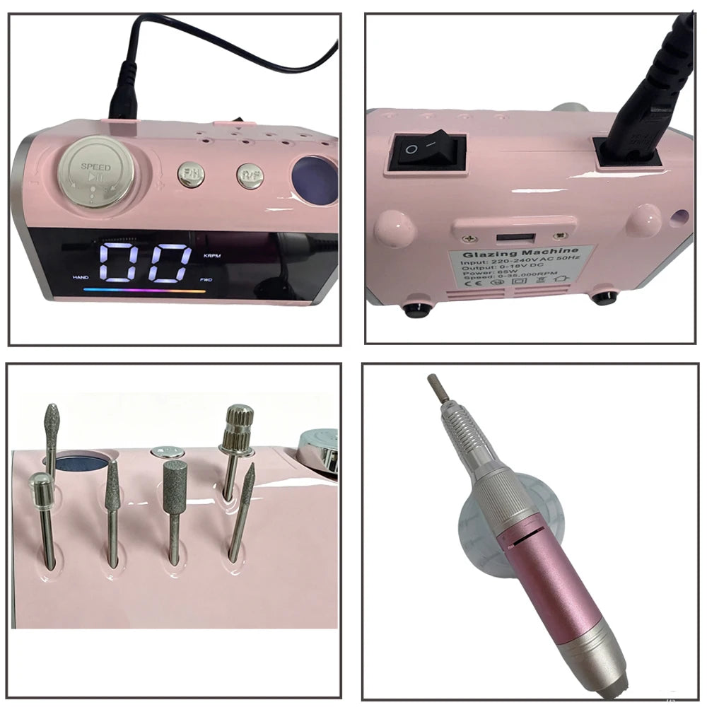 65W 35000 RPM Nail Drill Professional Manicure Machine Electric Nail Drill E-File Pedicure Equipment With Cutters Manicure Set