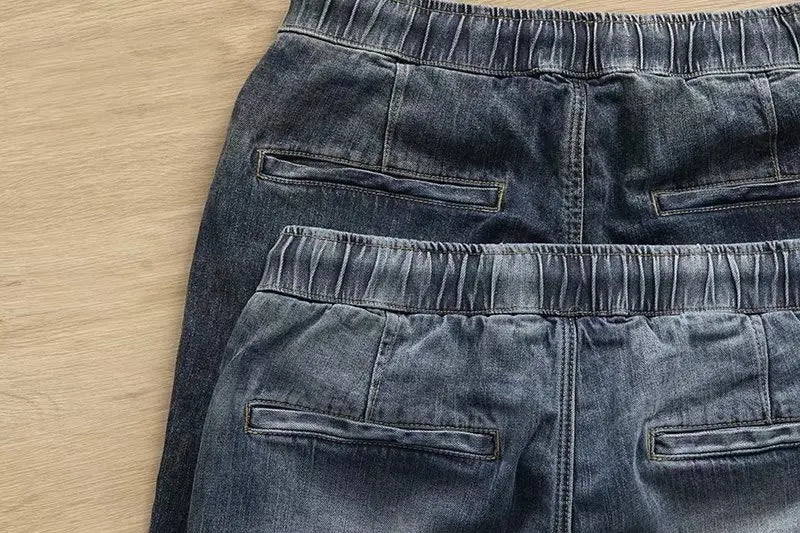 Wholesale 2022 New Denim Men's Stretwear Beam-legged Harem Pants for Young Students Loose Drawstring Sweatpants Baggy Jeans