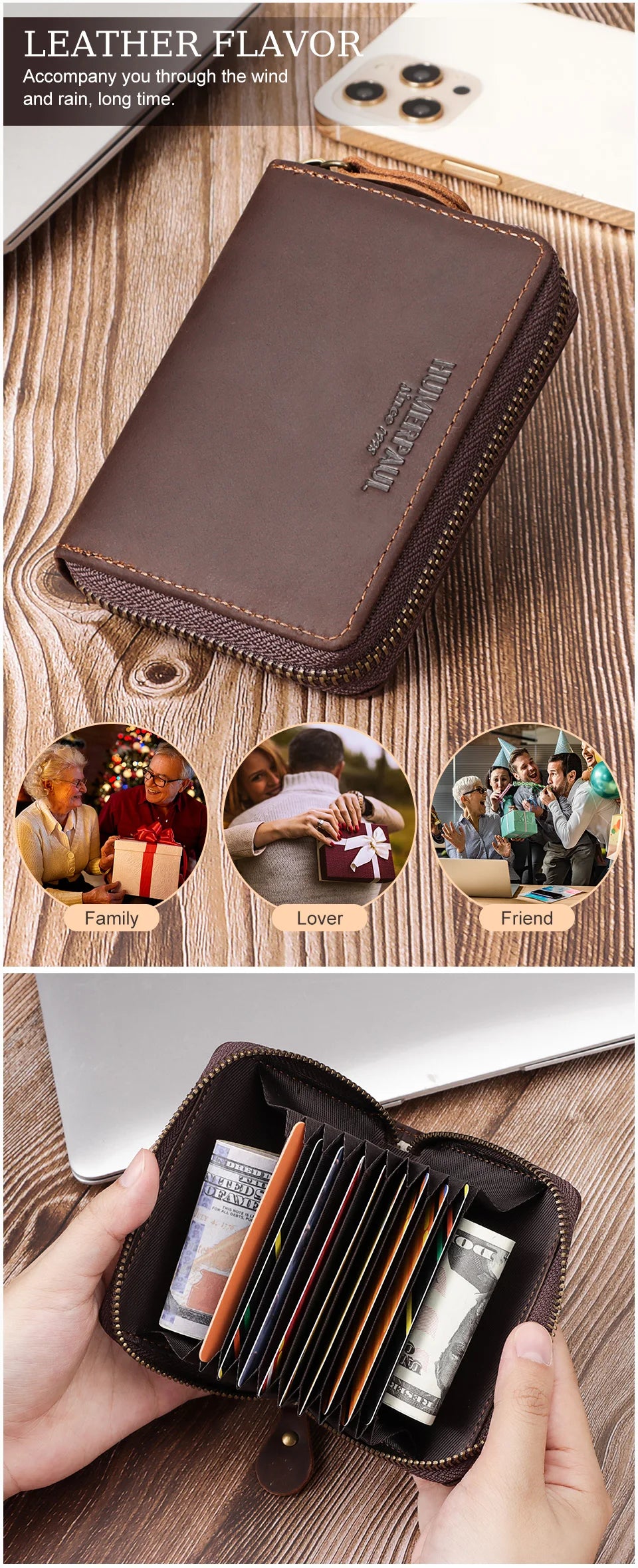 RFID Blocking Bank/ID/Credit Card Holder Cowhide Business Multi Card Slot Wallet for Men Small Male Storage Money Purse