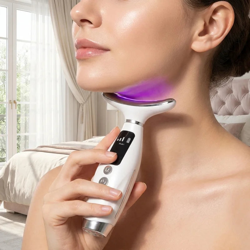 7 Colors LED Photon Therapy Face Neck Massager 3 Adjustable Gears Vibration Anti Wrinkle Skin Tightening Lifting Home Beauty Dev