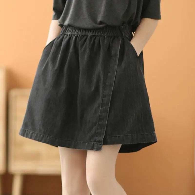 Stylish Elastic-Waist Denim Shorts Women New Summer Collection Loose High Waist Casual Versatile Slimming Skirt Pants