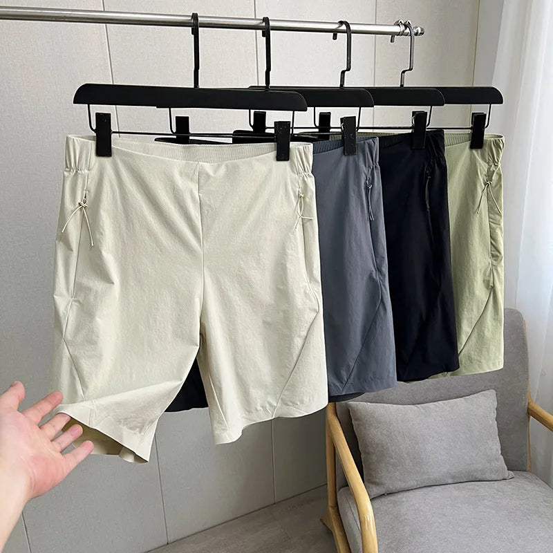 (M-4XL) Men Camping Hiking Shorts Quick Dry Cooling Nylon Travel Trekking Fishing Short Pants with Drawstring Zipper Pocket