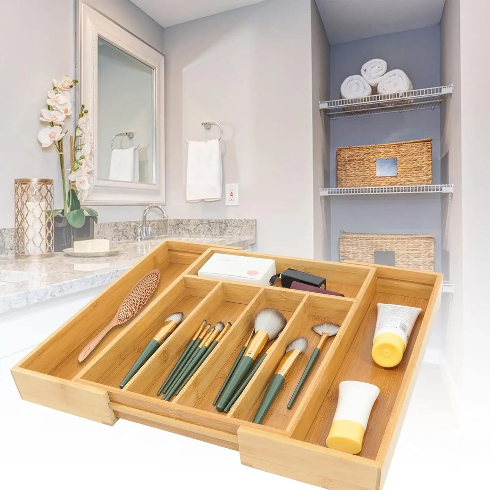 Adjustable Cutlery Tray Drawer Organizer Wooden Divider Organizer Drawer Storage Rack Cutlery Rack For Home Kitchen Restaurant