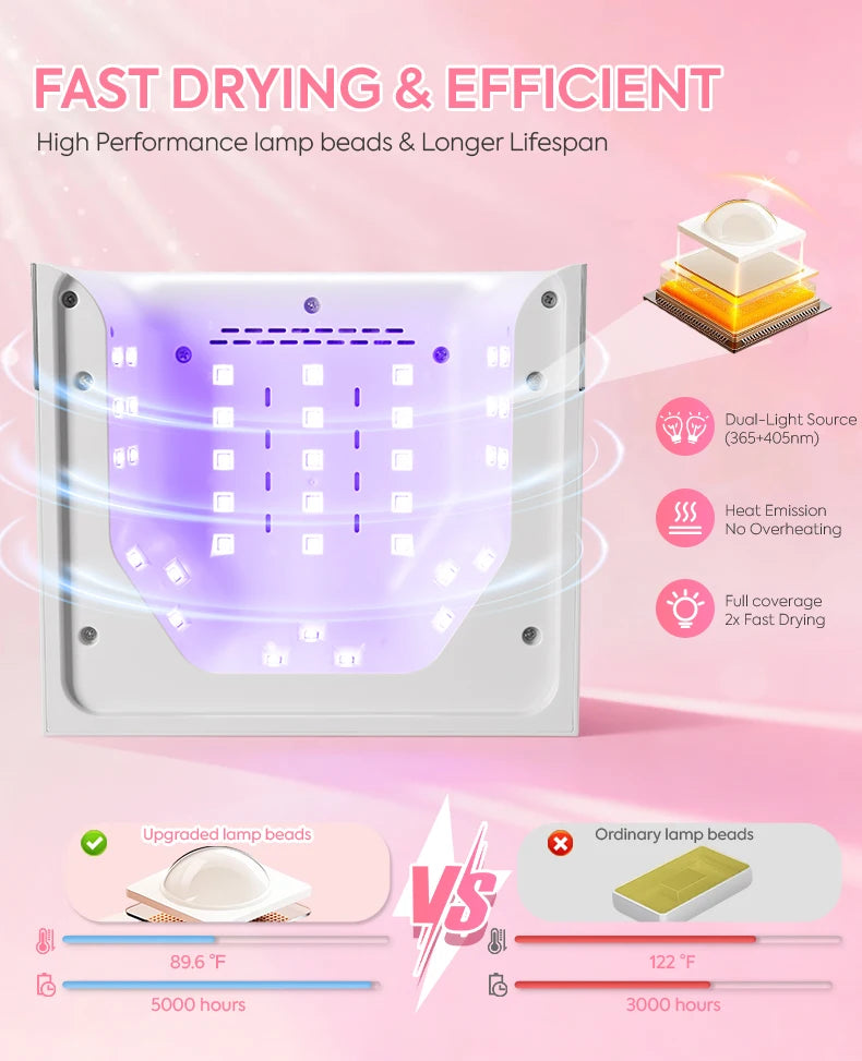 Rhinestone UV LED Nail Lamp 36 LEDs, Auto Sensor, Low Heat Mode, 4 Timer Options, Mirror Base Nail Dryer