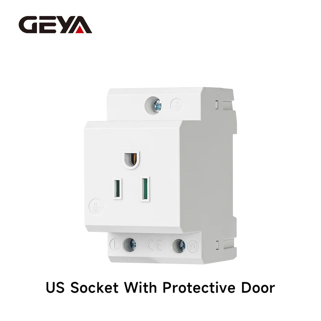 GEYA EU/US Type DIN Rail Socket Mount Modular Power Socket Single AC Outlet Built in Protective Outlet for Distribution Panel