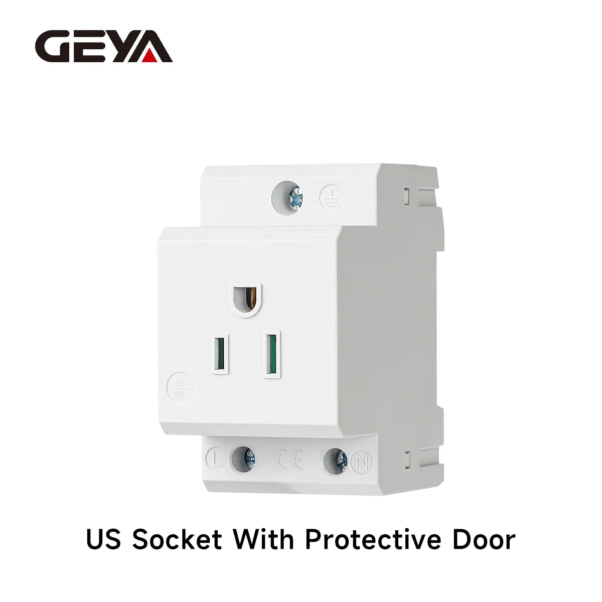 GEYA EU/US Type DIN Rail Socket Mount Modular Power Socket Single AC Outlet Built in Protective Outlet for Distribution Panel