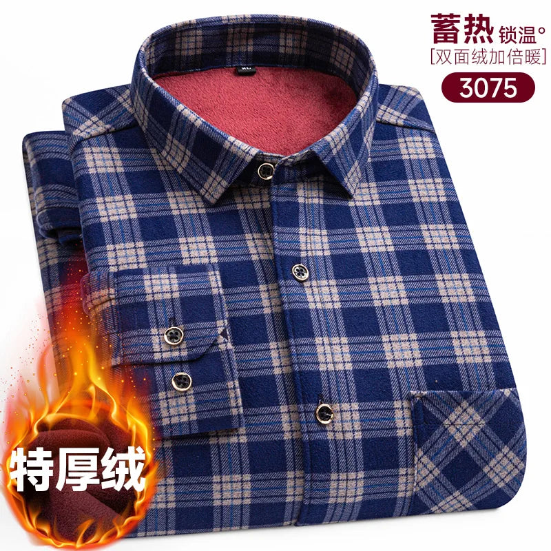Men's long-sleeved shirt with double-sided fleece thickened warmth, 8XL, 9XL, casual winter fashion, versatile for the street