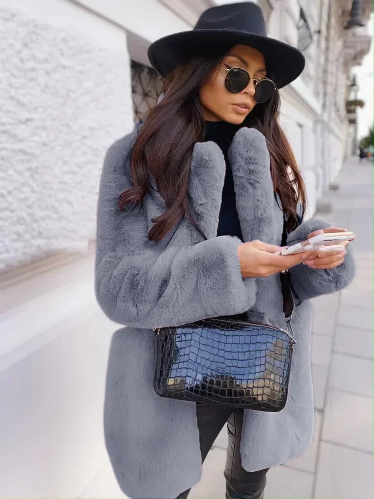 Women Spring Long Faux Fur Coat Jacket Autumn Winter Thick Warm Coats Woven Block Trend Fur White Black Coat Parkas Streetwear