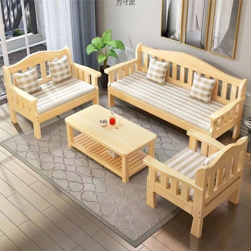 Solid wood bench combination sofa small apartment simple leisure living room retro balcony new Chinese style office wooden sofa