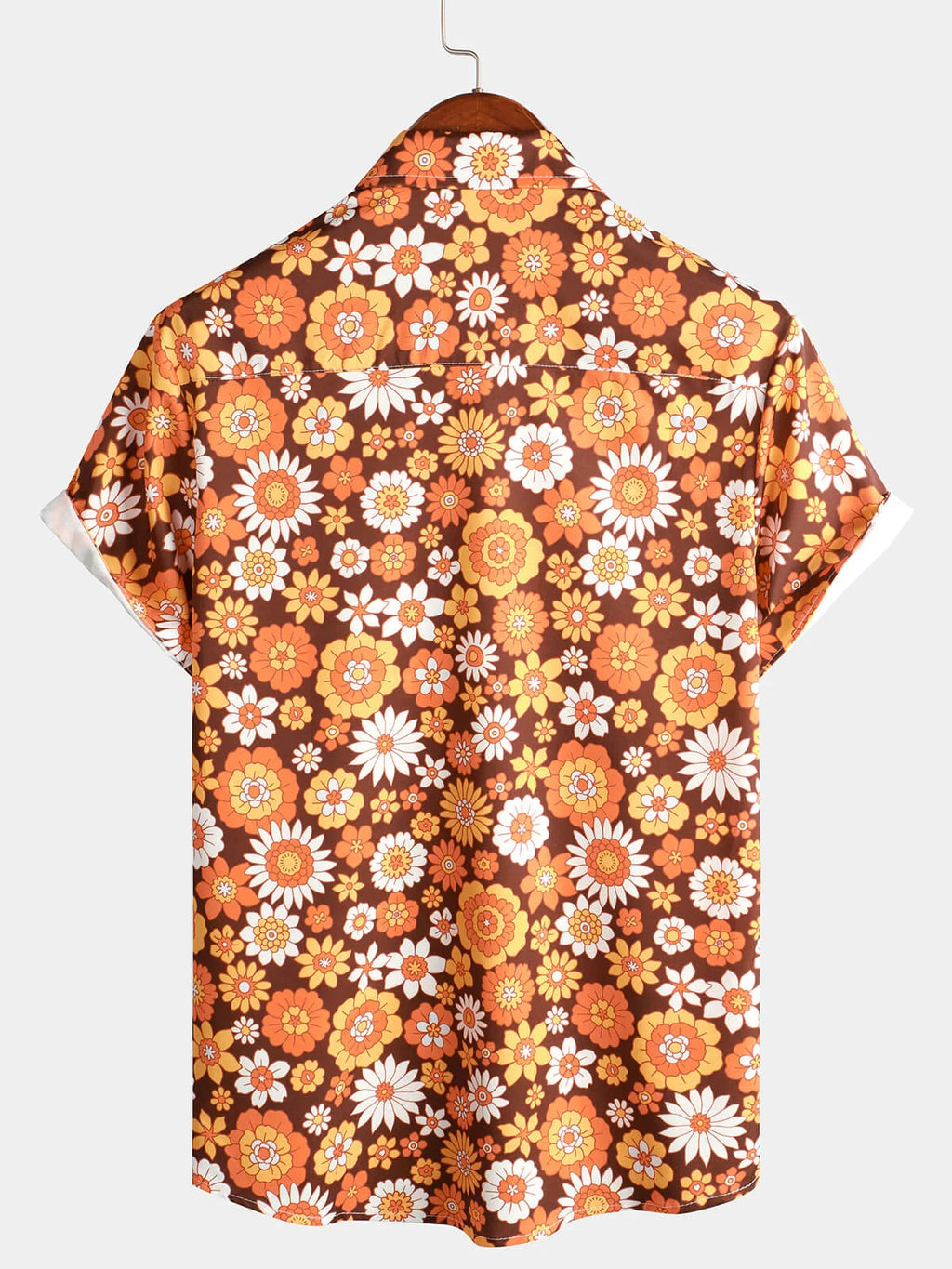 Mens Floral Vintage Flower Button 70s Theme Disco Party Short Sleeve Beach Summer Shirt