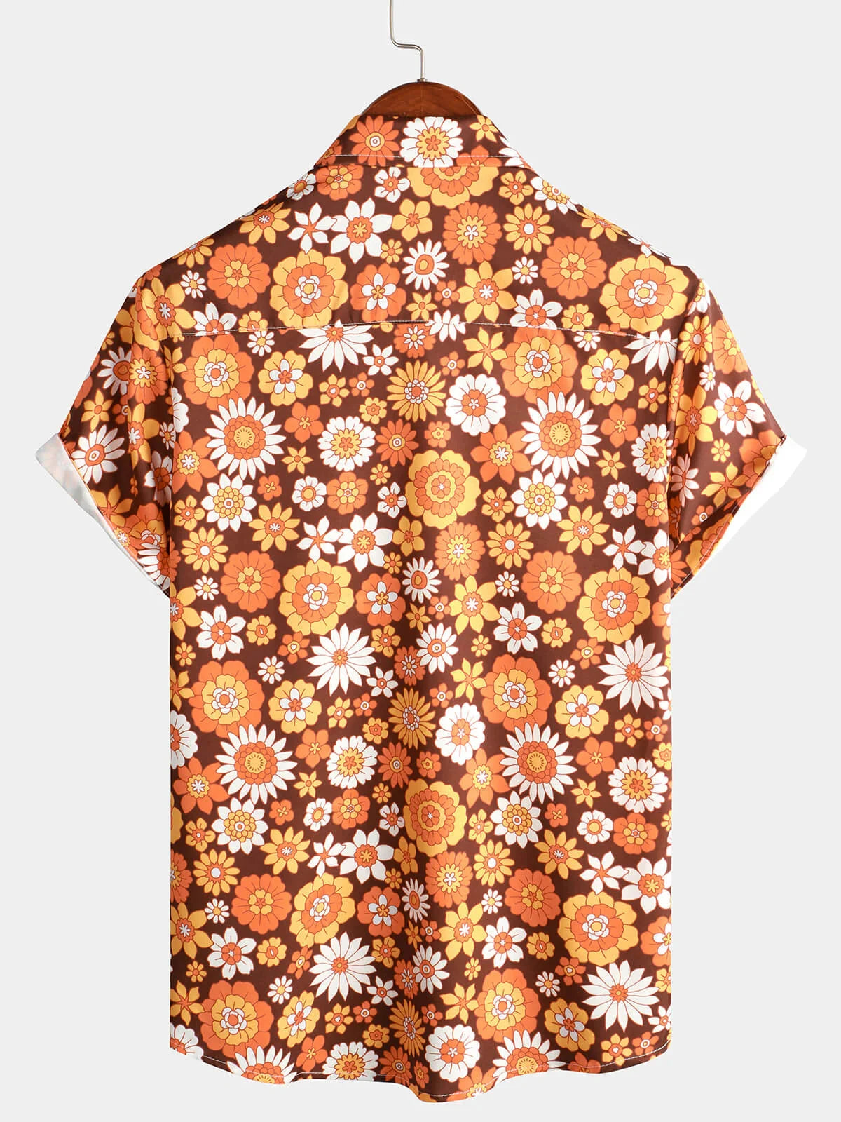 Mens Floral Vintage Flower Button 70s Theme Disco Party Short Sleeve Beach Summer Shirt