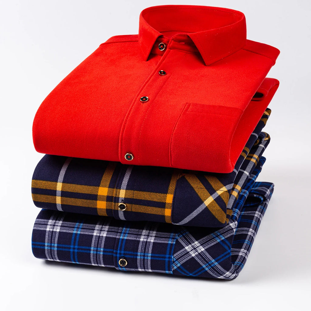 Men's Double-Sided Fleece Long-Sleeved Shirt 7XL8XL with Fleece for Warmth, Thickening and Cold Resistance, Casual Winter