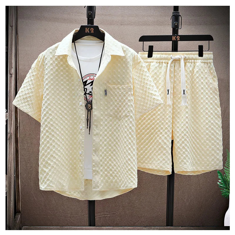 2025 Fashion Men's Sportswear Set Breathable Short Sleeve Casual Pants Retro Street Style Lightweight Summer Wear