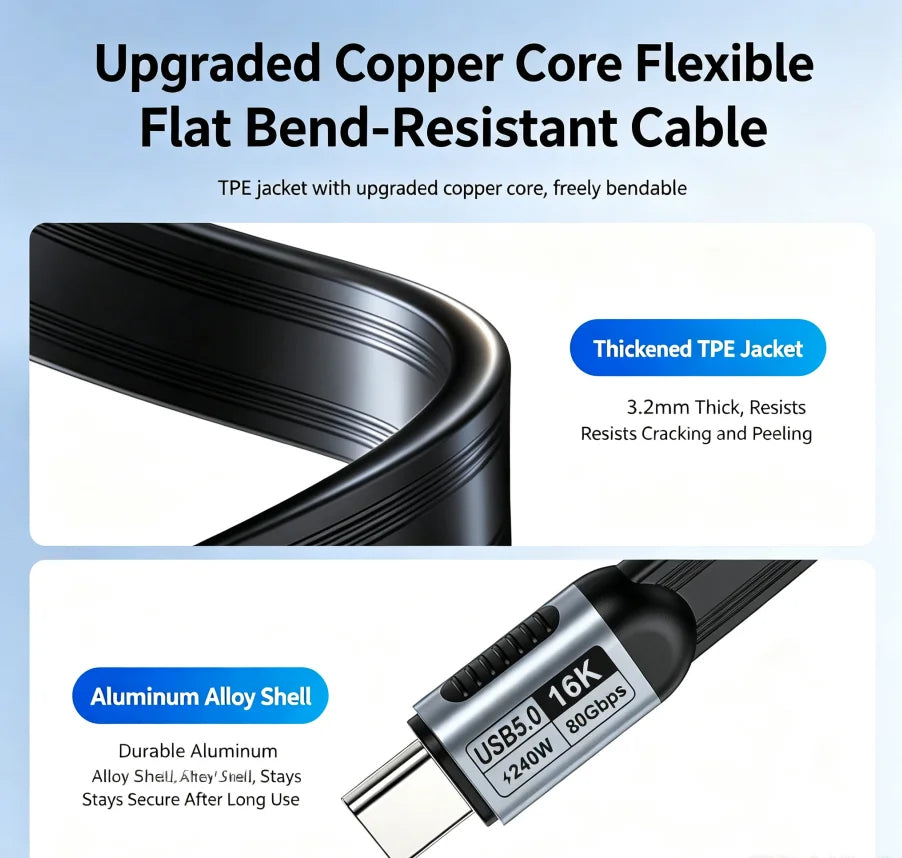 Uyellow USB 5 Cable 80Gbps 240W 16K Type C To C Fast Charging Thunderbolt 3 4 5 USB 5.0 to C Data Transfer Cable Laptop