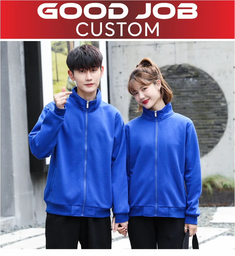 Winter Men Women Fleece Warm Jacket Custom Logo Company Team Casual Coat Printing Design Stand Collar Sweatshirt Embroidery