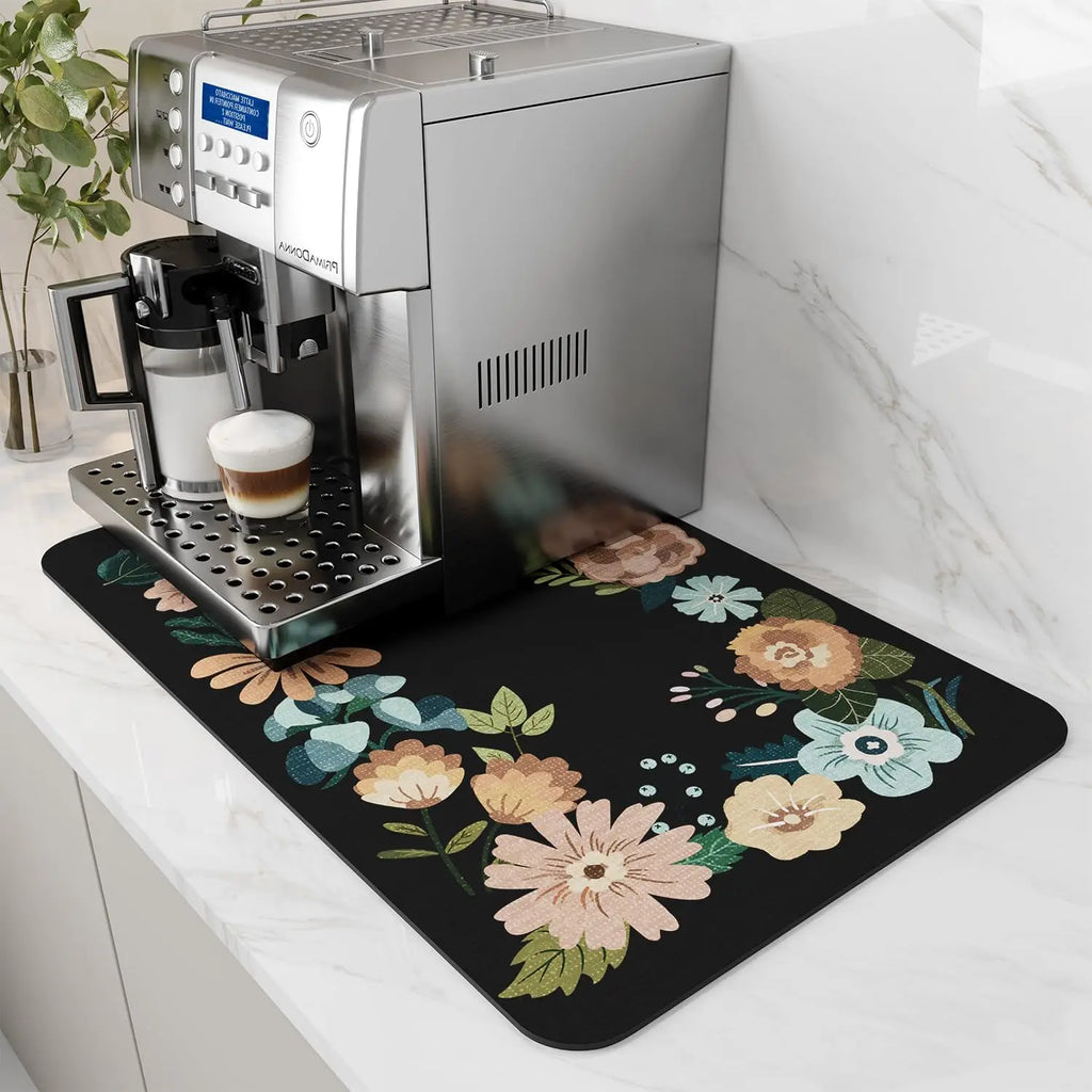 Coffee Machine Mat Rubber Backing Water-Absorbent Dish Drying Pad Kitchen Worktop Drainage Mat Home Decor