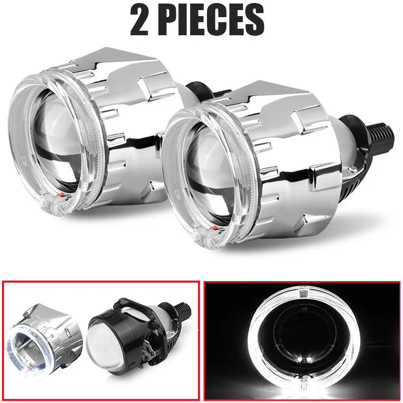 2.5 Inch 80mm LED Halo Angel Eyes Projector Lens High Low Beam Bi LED Lights for H4 H7 9005 HB3 9006 HB4 Car Headlights Retrofit