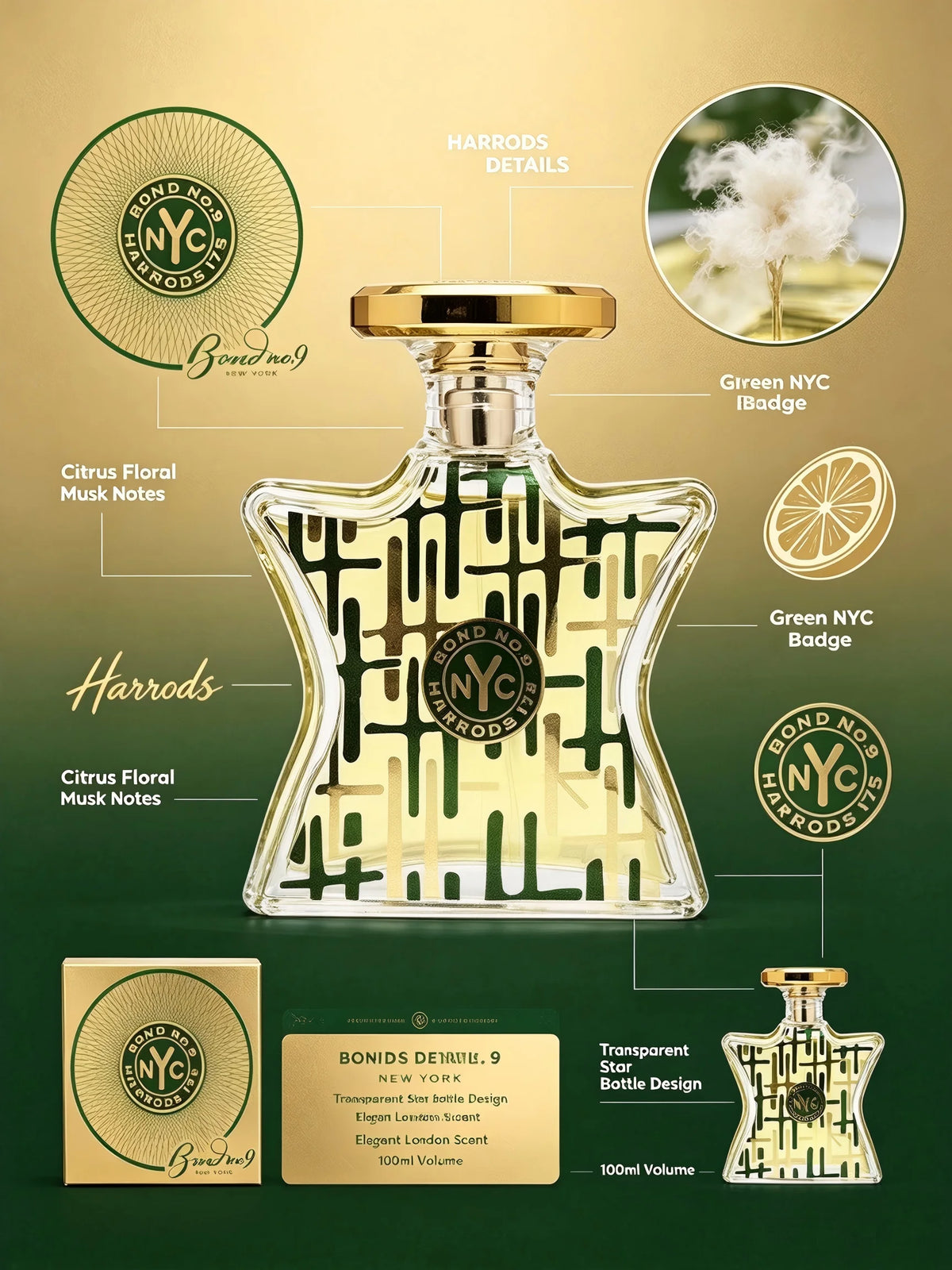 Bond No 9 Harrods EDP 100ml Women Citrus Floral Musk Perfume Long Lasting Luxury Niche Fragrance Elegant London Signature Scent Back to School Fall Fashion Halloween Christmas Holiday Gift Single Bottle