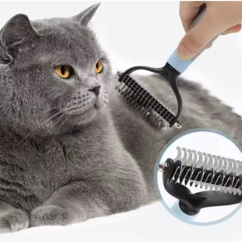 Stainless Steel Double Sided Pet Deshedding Brush Dog Grooming Comb Efficient Shedding Dematting Essential Grooming Tool for Pet
