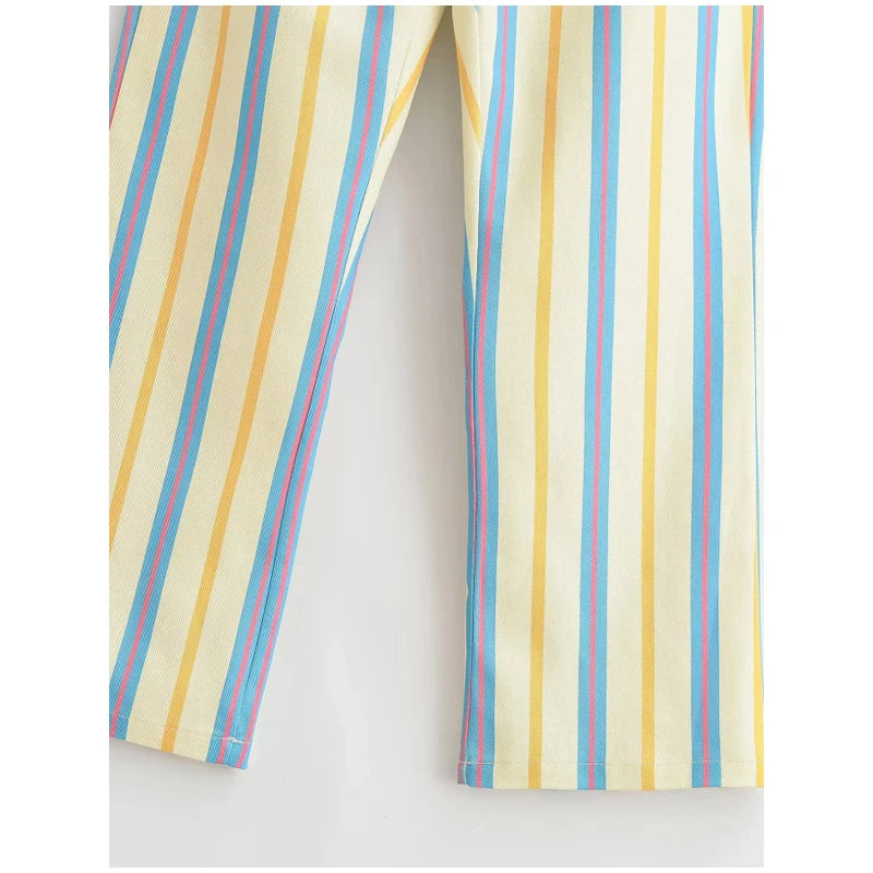 Women‘s Colorful Striped Pant New Summer Straight Multicolor Wide Leg Long Pants Casual Fashion Streetwear Female Outfit 2026