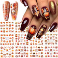 Autumn Maple Leaves Nail Art Stickers Sliders Hedgehog Squirrel  Fall Leaf Turkey Nail Water Transfer Sticker Decal Decorations