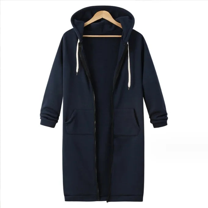 Autumn Winter Women's Hooded Long Sleeve Mid-Length Sweatshirt Fleece Jacket Comfortable Casual Style Polyester Fabric