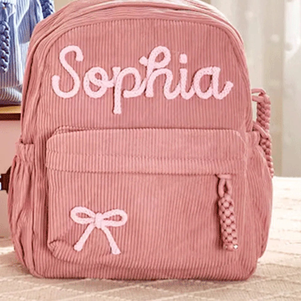 Personalized Small High-Quality Corduroy Backpack – Customizable School Bag with Name Print; Cute and Practical